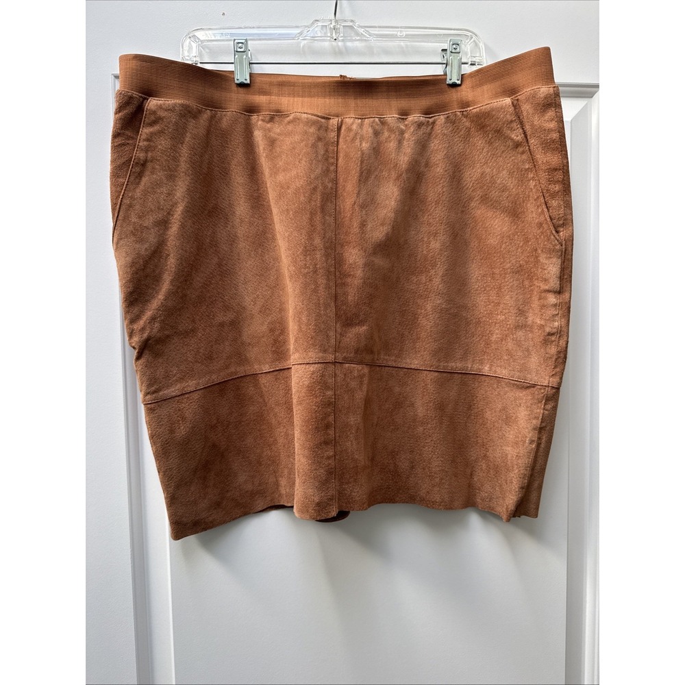 Junarose Brown Suede Miniskirt Women's 16 Pockets Lined Elastics‎ Waist